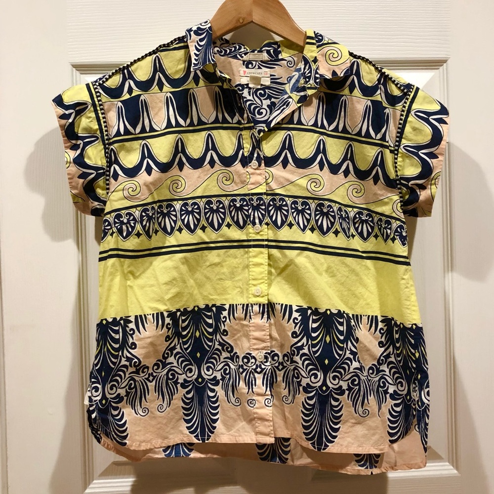 Crewcuts J. Crew Deco Waves cotton short sleeve button up top